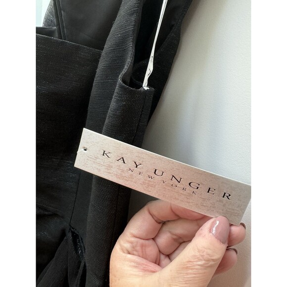 NWT Kay Unger Lola Metallic Twill Midi Dress Women’s Size 14 Sleeveless Black - Picture 14 of 16